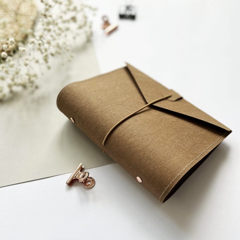 Hnědé kroužkové desky Psaníčko A6 - Barva mechaniky: Rose gold